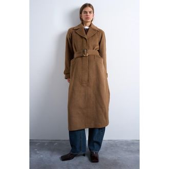 Topshop Belted Longline Coat in Camel at Nordstrom Rack, Size Medium