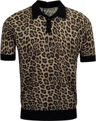Lords of Harlech Leopard Mens Merino Silk Cashmere Polo in Leopard Brown at Nordstrom, Size X-Large