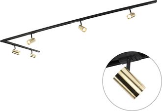 QAZQA Moderno Sistema De Riel Con 5 Focos Monof&aacute;sicos Negro Con Dorado - Jeana Aluminio Alargada Adecuado Para Led Max. 5 X 50 Watt - Qazqa