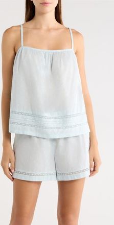 Nordstrom Peached Cotton Lawn Short Pajama Set in Blue- Ivory Woodblock Fleur at Nordstrom, Size X-Small