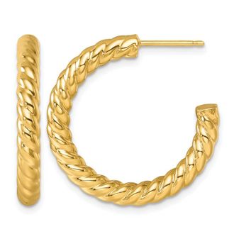 Diamond2Deal 14K Yellow Gold Twisted 3.5mm Post C-Hoop Earrings