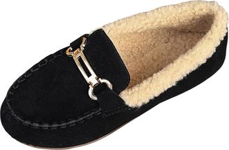 Generic Womens Cotton Padded Flat Shoes with Velvet for Warmth and Outerwear Soft Business Casual Shoe for Women Comfortable Slip-Ons Mule Loafers with Faux W