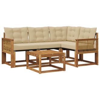 vidaXL Conjunto De Sof&aacute;s De Exterior Con Coj&iacute;n 5 Pcs Natural Y Beige Vidaxl