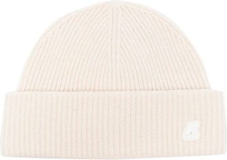K-Way logo-patch wool beanie - men - Wool - One Size - Neutrals