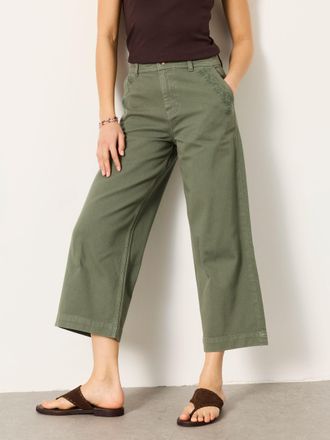 Fat Face FatFace Hove Green Embroidered Wide Leg Crop Trouser