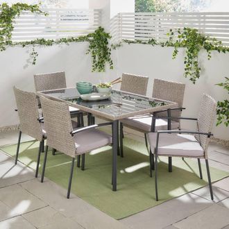 VonHaus Rattan Effect 6 Seater Garden Dining Table & Chairs Set in Grey | Size: 1 Pack