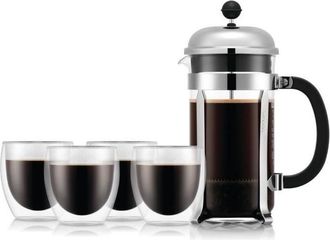 Bodum Cafetiere A Piston - Bodum - Chambord Set - 8 Tasses 1.0 L + 4 Verres Pavina Double Paroi 25 Cl