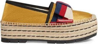 Gucci Web Bow Metallic Gold Platform Espadrilles Size 38.5