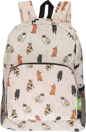 Eco Chic Lightweight Foldable Water Resistant Backpack Rucksack Folds into Pouch for Storage (Beloved Cats Beige)