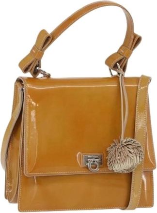 Ferragamo Pre-owned Handbags, female, Beige, Size: ONE SIZE Pre-owned Patent Leather Hand Bag