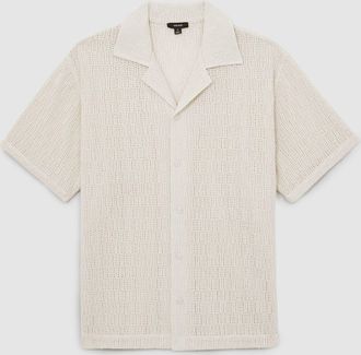 Reiss Off White Cotton-blend Crochet Shirt, M