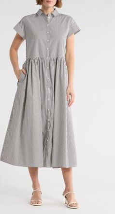 Nordstrom Stripe Short Sleeve A-Line Shirtdress in Ivory- Navy Seb Stripe at Nordstrom Rack, Size X-Small