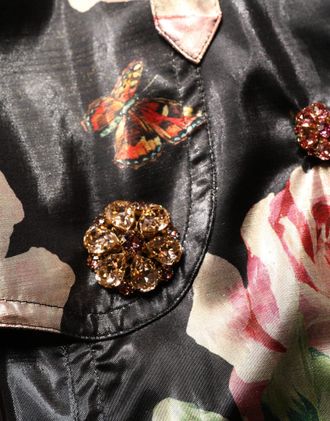 Dolce & Gabbana Womens Black Floral Belted Polyester Trench Coat Jacket Clothing