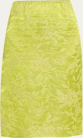 Saint Laurent Metallic Floral Brocade Slit Skirt
