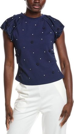 Gracia Puff Sleeve Rhinestone & Pearl Embellished Top