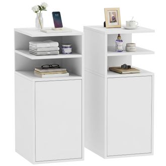 HOMCOM Homcom Mesitas De Noche Estrechas, Juego De 2, Mesillas De Noche Dormitorio Con Puerta, Compartimentos Abiertos, 25x30x60 Cm, Blanco