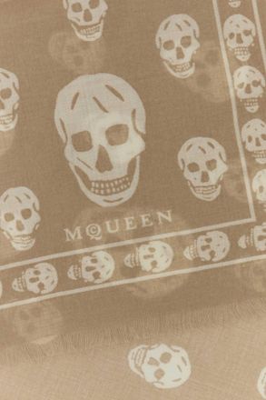 Alexander McQueen Womens Skull Scarf Beige Silk