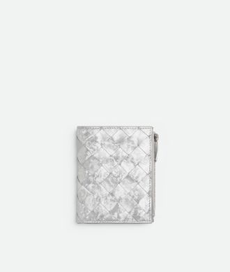 Bottega Veneta Intrecciato Small Bi-fold Wallet - Silver - Woman - 100% Lambskin