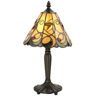 Loops Tiffany Glass Table Lamp Light Dark Bronze & Amber Bead Art Nouveau Shade i00209 in Clear