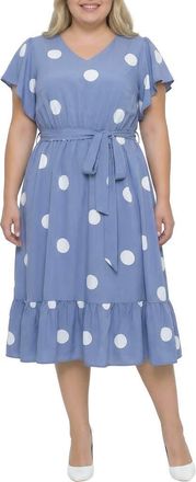 Standards & Practices Polka Dot Belted Midi Dress in Blue at Nordstrom, Size 3 X