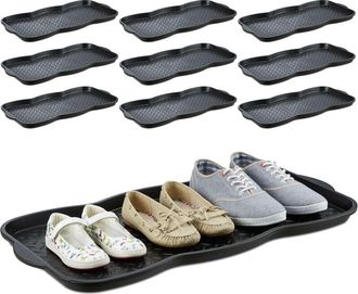 Relaxdays Relaxdays - Set of 10 Shoe Tray, Hallway Storage, Muddy or Wet Boots, Wellies & Trainers, 3 x 38.5 x 75 cm, Plastic, Black