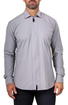 Maceoo FibZip Marthyr Knit Zip-Up Shirt in Grey at Nordstrom, Size 7