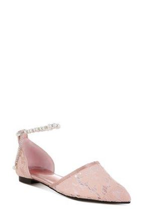 Rag & Co. Seymor Faux Pearl Tie Strap Lace Flat in Blush at Nordstrom Rack, Size 6