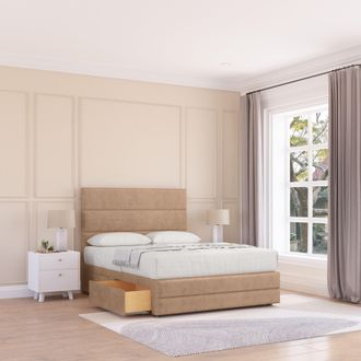 Sloomy Monaco Naples Bed Set, 2 Drawers, Mattress & 54 Headboard in Light Sand | Size: Small Double
