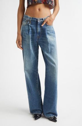 R13 Damon Pleated Wide Leg Jeans in Kellen Blue at Nordstrom, Size 30