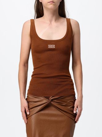 Elisabetta Franchi Top slim fit in maglia di lana con logo ricamato