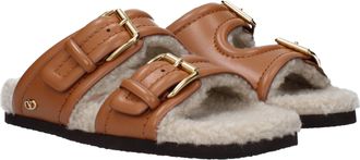 Valentino Garavani Womens Brown Leather Slippers