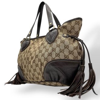 Gucci Beige Brown Gg Canvas Handbag Tote Bag (Pre-Owned)