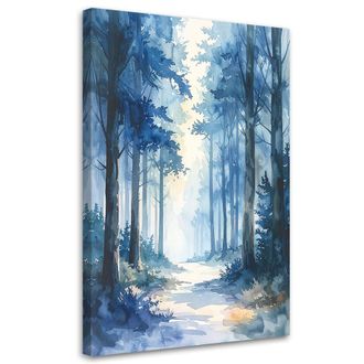 Feeby Cuadro En Lienzo, Bosque Brumoso Paisaje Natural En Tonos Pastel De Estilo Escandinavo Azul, 80x120