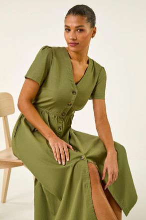 Roman Twill Button Through Midi Dress