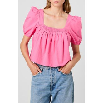 French Connection Cambria Cotton Puff Sleeve Top in Guava Pink at Nordstrom, Size 12