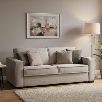Dmora Sofa Cama Daad, Sof&aacute; De 3 Plazas, 100% Made In Italy, Sof&aacute; De Sal&oacute;n Con Apertura Giratoria, En Tela Acolchada, Con Reposabrazos Delgados, Cm 200x95h90