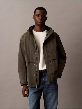 Calvin Klein Jeans Calvin Klein Mens Crinkle Nylon Hooded Windbreaker Jacket - Grey - 2XL