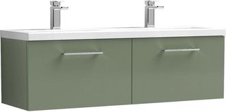 Nuie Nuie Arno Satin Green 1200mm Wall Hung 2 Drawer Vanity Unit with Double Ceramic Basins - ARN822F