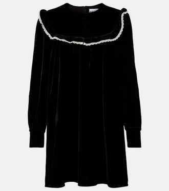 Ganni Abito corto in velluto con pizzo