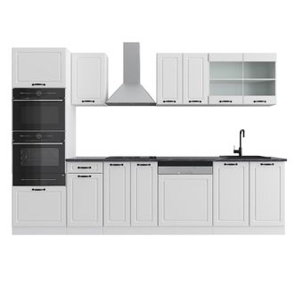 Vicco Mueble De Cocina R-line, Casa De Campo Blanca/blanca, 300 Cm Con Armario Alto, Et Antracita