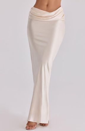 House of CB Beau Satin Drape Maxi Skirt in Vintage Cream at Nordstrom, Size X-Large