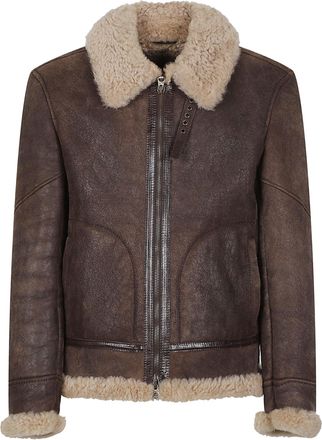 STEWART Sylvester Rich Brown Leather Aviator Jacket
