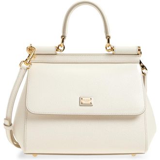 Dolce & Gabbana Medium Sicily Leather Top Handle Bag in 80001 White at Nordstrom