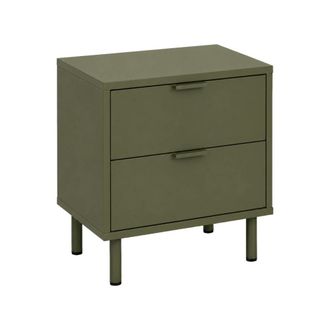 Sweeek Mesita de noche de madera y metal con 2 cajones, verde kaki