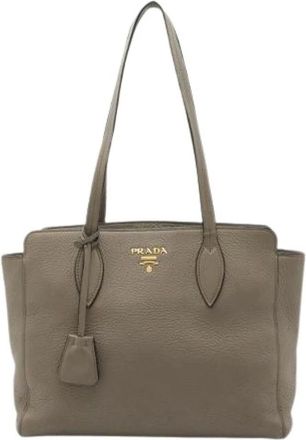Prada Pre-owned Tote Bags, female, Gray, Size: ONE SIZE Pre-owned Leather Tote Bag