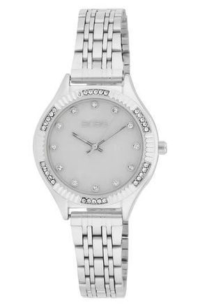 BCBGeneration Fluted Mother-of-Pearl & Crystal Bracelet Watch, 33mm in Silver at Nordstrom Rack