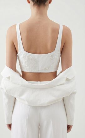 Brunello Cucinelli Floral Embroidered Crop Top - White