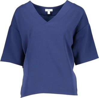 GANT V-hals Blouse met Korte Mouwen - Dames - T-shirts - Blauw - XS - Katoen - Tops