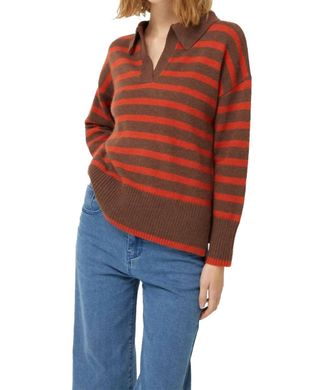 Compa&ntilde;&iacute;afant&aacute;stica Striped Polo Neck Sweater In Brown & Orange
