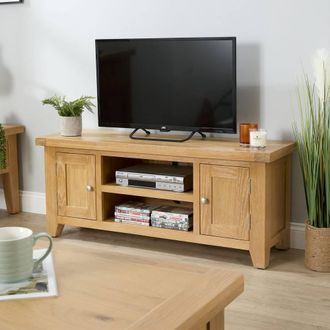 Home Source Industries 2 Doors 2 Shelves TV Stand Media Entertainment Storage Cabinet Wooden in Light Oak